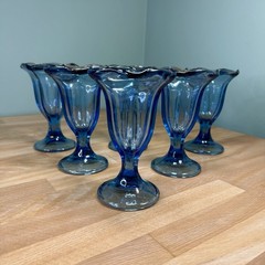NWT Anchor Hocking 90s Fountainware Blue Tulip Sundae 6” Footed Glasses Set of 6