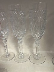 Vtg. Set Of 5 Cut Crystal Champagne Flute Glass Diamond Arch Wine Goblets 8″