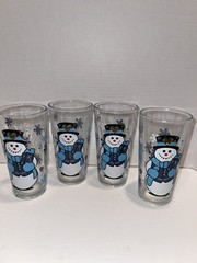 4 vintage KIG Indonesia Snowman 6” 14 Oz Glasses Tumblers mint!