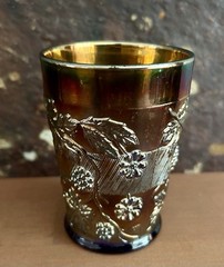 Dugan Floral & Grape Carnival Glass Tumblers Cobalt Blue Base Set of 5 Vintage