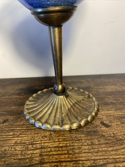 Cobalt Blue Hand Blown Goblet Chalice Brass Stem DECORATIVE ONLY