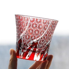 Red Edo Kiriko Crystal Bohemian Hand Cut Cased Whiskey Glass 220ml/8oz 1pc