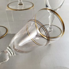 4 HAWKES Water Goblets GOLD and BLACK Decoration, Signed, 1950s Era, Excellent!