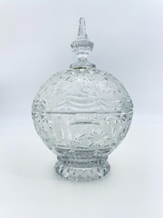 VINTAGE ZAJECAR 11″ TALL FOOTED COMPOTE CANDY DISH 24% LEAD CRYSTAL FLORAL CUT