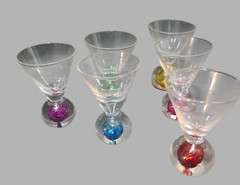 Vintage Set of Six Italian Art Glass Colorful Bubble Base Cordials, Shot, Snap,