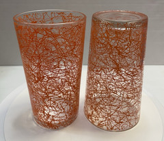 2 Vintage 1960s Hazel Atlas 5″ Flaming Orange Spaghetti String Tumblers – NEW