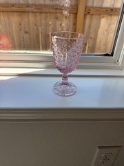 American Pink Pressed Glass Wine Glass. Daisy and Button Pattern. Vintage