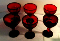 6 New Martinsville Moondrops Red 4 » 4 oz Footed Cocktail Goblets Perfect