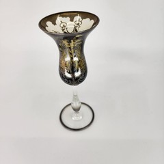 Vintage Venice scene cordial glass, smoked gray MCM