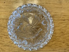 Vintage Crystal Miniature Bird Trinket Ring Box Jewelry Dish Round Lid Footed