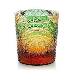 Edo Kiriko Whiskey Glass 9Ounces Amber Green Crystal Glass Bourbon Glasses 270ml
