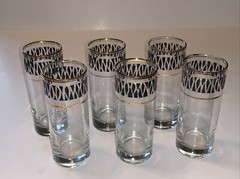 Vintage highball Glasses Tumblers Gold Trim zebra print tiki barware Set Of 6