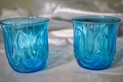 Laser Blue Colonial Tulip Old Fashioned Glasses (set of 2) Anchor Hocking 1970s