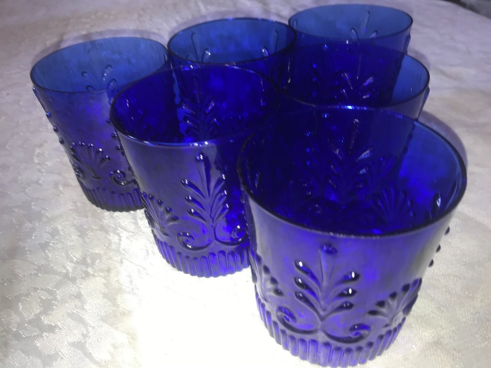 Set of 6 PILGRIM Glass ADAMS Cobalt DOUBLE OLD FASHION 16oz ROCK Whiskey TUMBLER