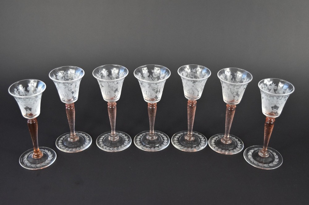 Steuben Crystal Rosa Stemware Cira 1920s Set Of 6 Van Dyke Red Wine Glasses