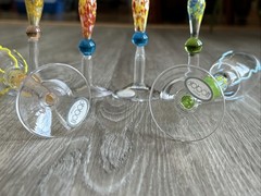 6 Vintage Abbott Art Glass Cordial/Liqueur Glasses Applied Embellishing 6 1/2”