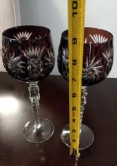 (2) CZECH BOHEMIAN HOCK WINE GOBLETS Cut to Clear ~ BROWN ~ 1950s ~ MINT