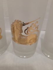 Vtg Culver Unicorn Frosted Highball Bar Tumblers 22K Gold Glasses 4