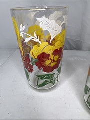 Vintage Anchor Hocking Set Of 3 Red Yellow Orange Pansies Floral Tumblers 5.25”