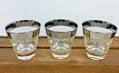 3 Vintage DOROTHY THORPE Silver Rim Bar Glasses 3 1/2 oz Mid Century MCM