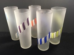 MCM LIBBEY FROSTED HIGHBALL DRINK GLASSES Candy Stripe MULTIPLE COLORS Set Of 5