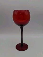 Goblet Wine Glass Hand-Blown Red Long Stem 9″