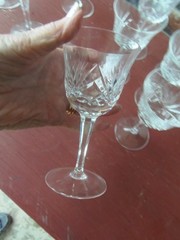 Six 5 5/8″ Wine Glasses Heavy Cut Glass Stemware