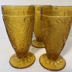 Indiana Tiara Pressed Sandwich Glass Amber Ice Tea Glasses Tumbler Cup Set of 3