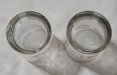 Vtg 2pc Gold Stripe Double Banded Lowball Glasses Old Fashioned Whiskey Barware