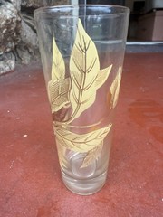 Mid Century yellow And Gold Leaf Design Drinking Glasses Highball Barware