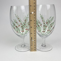 Hand Blown Goblets Handpainted Clear Glass Red Green Christmas Wedding Toast Set
