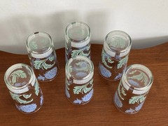 Set Of 6 Juice Glasses Blue Green Butterfly And Clover Flower Vintage 4 3/4” EUC
