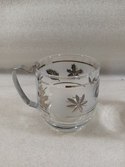 Set of 2 Libbey Glass Co. Silver Leaf 3 1/4-Inch Cups Mugs With Metal Handles