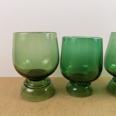 Lot of 4 Empoli Green Italian Art Glass Footed Tumblers Goblets Italy VGC MCM