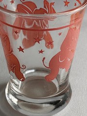 4 Hazel Atlas 1950s Dancing Drunk Pink Elephants 3oz Whiskey Double Shot Glasses