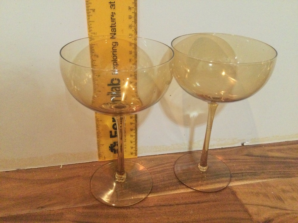 Champagne Glasses honey amber Set of 2 TALL coupe martini champini