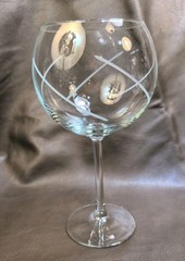 Large 8in MCM Graphic Etched Crystal Balloon Wine Glasses Set of 4