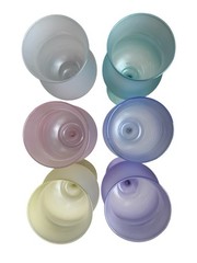 Postmodern Set x6 Libbey Z Stem Zig Zag 1980s Pastel Frosted Satin Wine Glasses