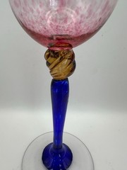 Tyler Rock Signed Hand-Blown Art Glass Goblet – Cobalt, Amber & Rose, 1997