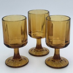 3 Colony Nouveau Riviera Amber Wine Glasses 5 1/2x 2 1/4 Pressed Glass Footed