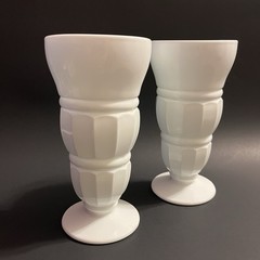 Vtg Indiana Sundae Milkshake Glasses Milk Glass Soda Fountain Pair 6.75”H 3⅜”Top