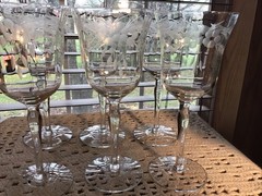 7 Beautiful Rock Sharpe 8 Oz Optic Floral Etched Water Wine Glasses 7 3/4”