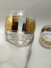 (4) VITO BARI GOLD ROLY POLY Cocktail Glass~CULVER Style Bar Glass~3″x3~22k Gold