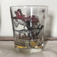 50s Vtg 3.25” Hazel Atlas Pheasant Hunting Drinking Glass Barware Shot Whiskey