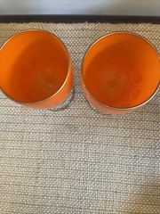MCM Retro Bartlett Collins Orange Stem Goblet Glass Vintage Thumbprint Set Of 2