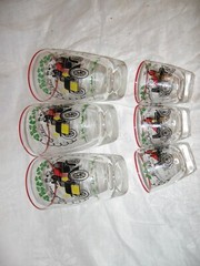 3 vintage Libbey drink glasses and 3 shot glasses Studebaker & Cadillac cars