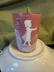 Antique Early 1900s Mary Gregory Pink 4” Glass Tumbler