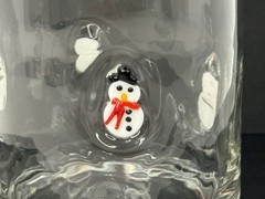 Hand Blown Glass Snowman Tumblers Red Rim Rocks Glasses Art Glass Set of 6