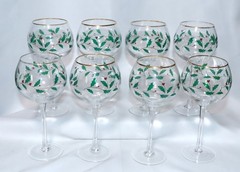 Set of 4 – Lenox Christmas Wine Glasses Holiday Balloon Holly Berry Design 12 Oz