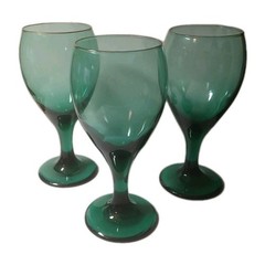 Libbey Emerald Green Goblets Gold Rim Hand Blown L Mark Vintage Set of 4